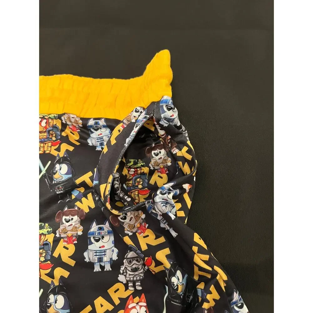 Bluey Star Wars Pajama Set Kids Large Black Yellow Shirt‎ Shorts Sleepwear